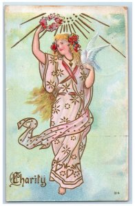 1909 Pretty Woman With Dove Flowers Ellsworth Illinois IL Antique Postcard 