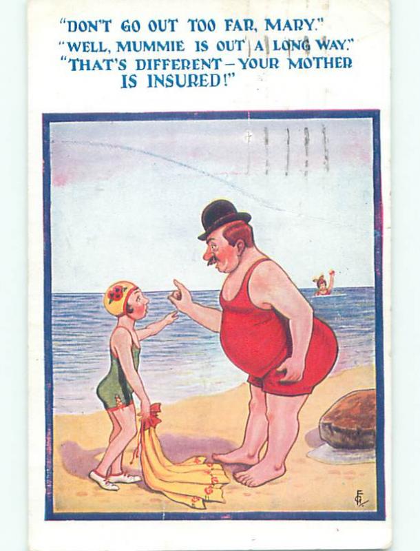 Pre-Linen comic signed MAN WITH HIS DAUGHTER AT BEACH k3617