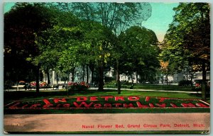 Naval Flower Bed Grand Circus Park Detroit Michigan MI UNP DB Postcard G1