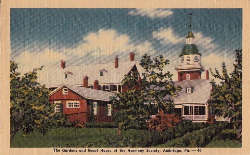 Postcard The Gardens + Great House Harmony Society Ambridge PA