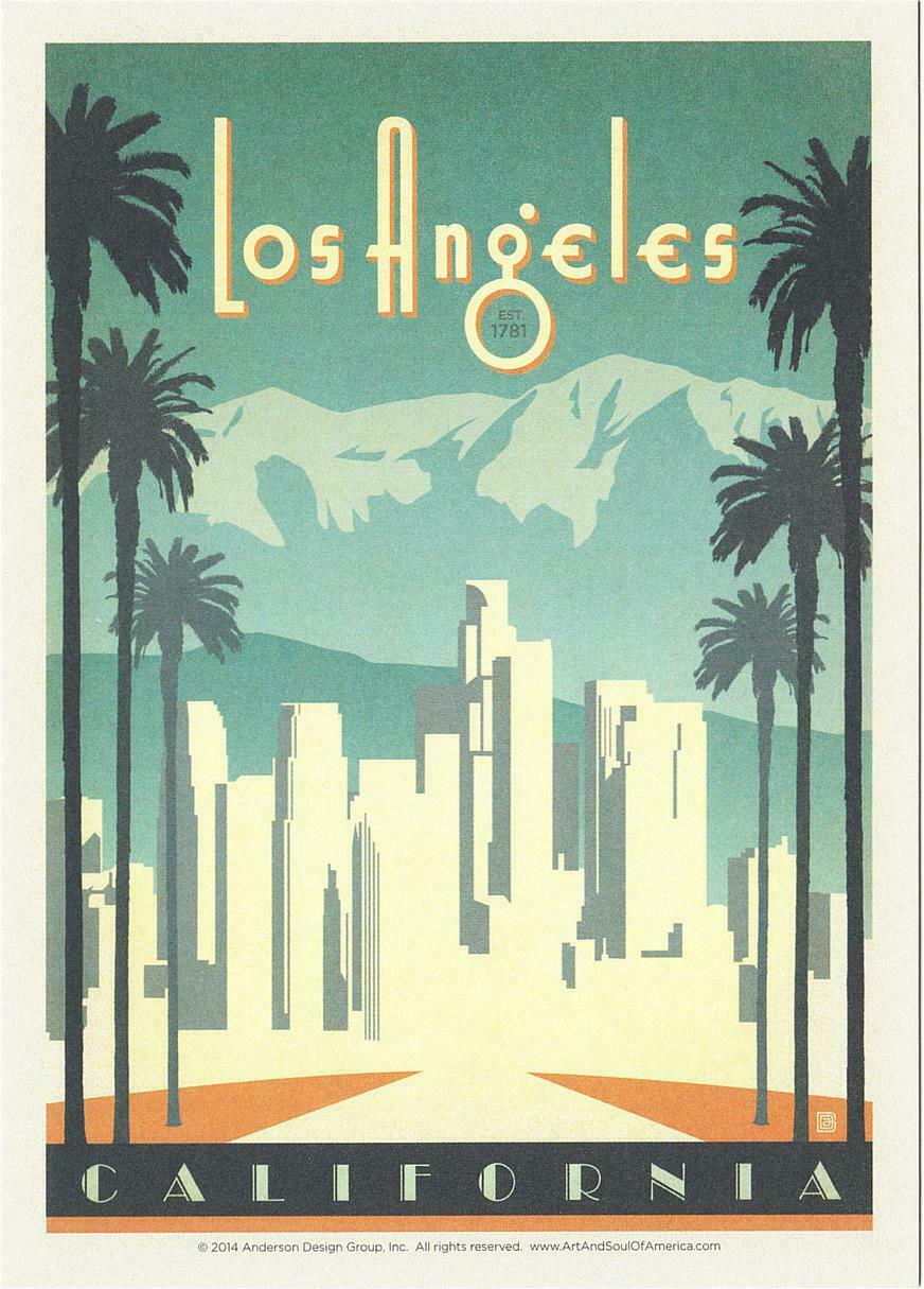 Postcard of Los Angeles California Travel Poster Style Postcard