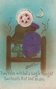 Love Romance On Farm Gate Moon Antique Cynicus Comic Postcard