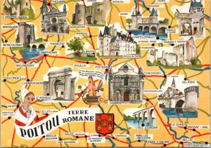 Postcard France Map - Poitou Roman Land