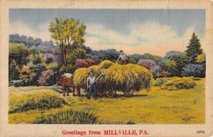 Millville Pennsylvania Farmers Hay Cart Greeting Antique Postcard K87424