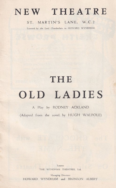 The Old Ladies Comedy Hugh Walpole Book Edith Evans New Theatre Programme