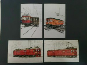 Electric Railway Post Office Cars 1986 Set of 4 Post Cards Artist John Lass PB13