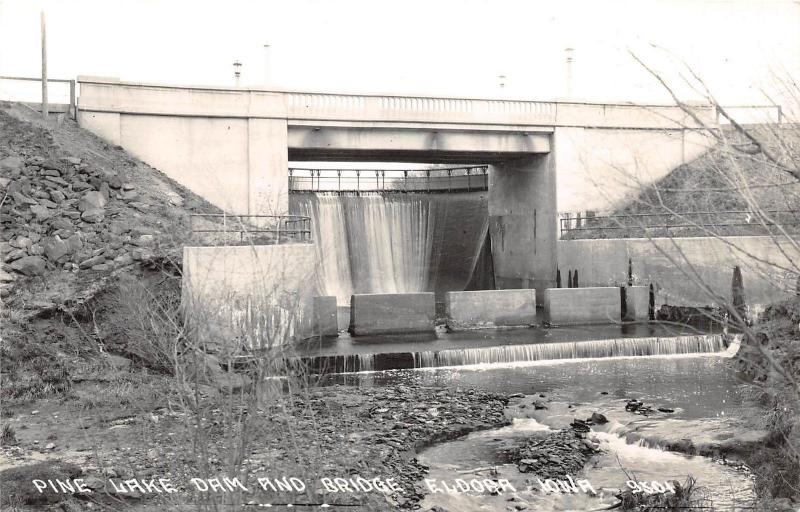 D89/ Eldora Iowa Ia Real Photo RPPC Postcard c1940s Pine Lake Dam Bridge