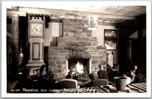 Paradise Inn Lobby Rainier National Park Washington Real Photo RPPC Postcard