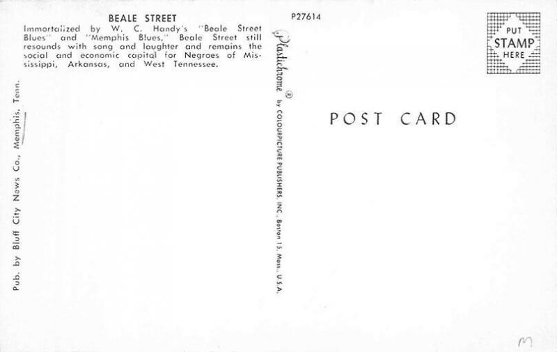 Memphis TN Beale Street Storefronts Old Cars Postcard