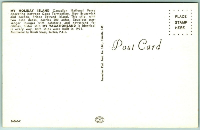 MV Holiday Island Ferry PEI NB Prince Edward Island New Brunswick Postcard G7
