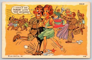 Military Comic~Ray Walters~Soldier Could Die Dancing~1941 Linen WWII PFC Miketic