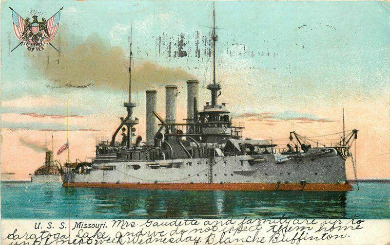 Great White Illustrated Postal Card 1910 USS Missouri Postcard undivided 5607