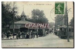 Old Postcard Courbevoie Le Marche Station trams TOP