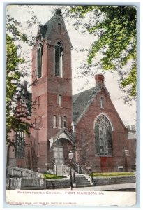 c1905 Presbyterian Church Scene Street Fort Madison Iowa IA Antique Postcard