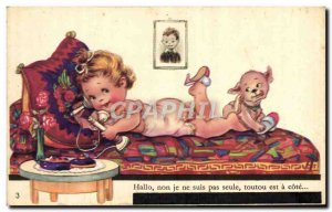 Old Postcard Fantasy Child Phone Dog