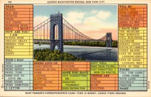 Humour Busy Person's Correspondence Card George Washington Bridge New Yo...