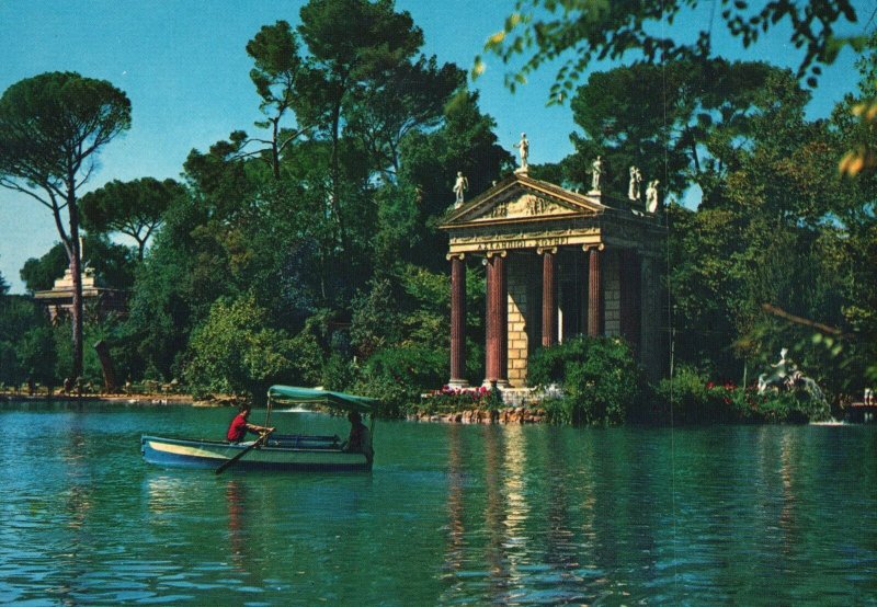 Vintage Postcard Roma Villa Borghese Little Lacke Park Boat Garden Rome Italy