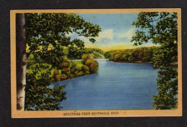 OH Greetings from ASHTABULA OHIO Postcard Linen PC