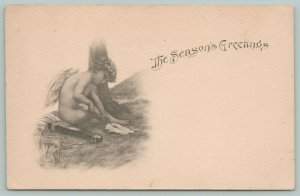 Christmas~Vignette~Unclad Cupid Sharpens Arrows In Preparation~Quiver Full~B&W