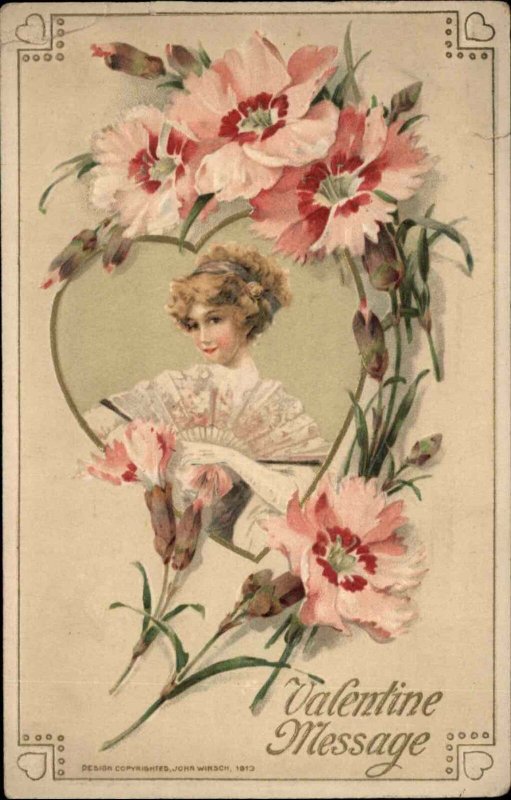 Winsch Valentine Art Nouveau Beautiful Woman c1910 Vintage Postcard
