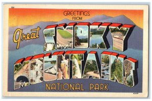 1951 Greetings Great Smokey Mountains National Park Marble NC Banner Postcard