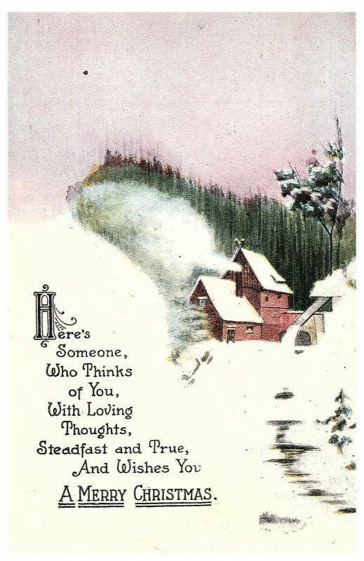 Merry Christmas Antique Holiday Postcard w/ Snow Scene