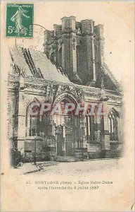 Old Postcard Mortagne (Orne) Notre Dame Church after the fire of July 2, 1887