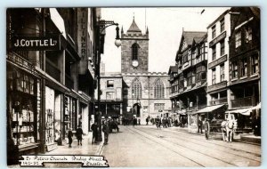 RPPC  CHESTER, England UK ~ St. Peters Church BRIDGE STREET Scene 1910s Postcard