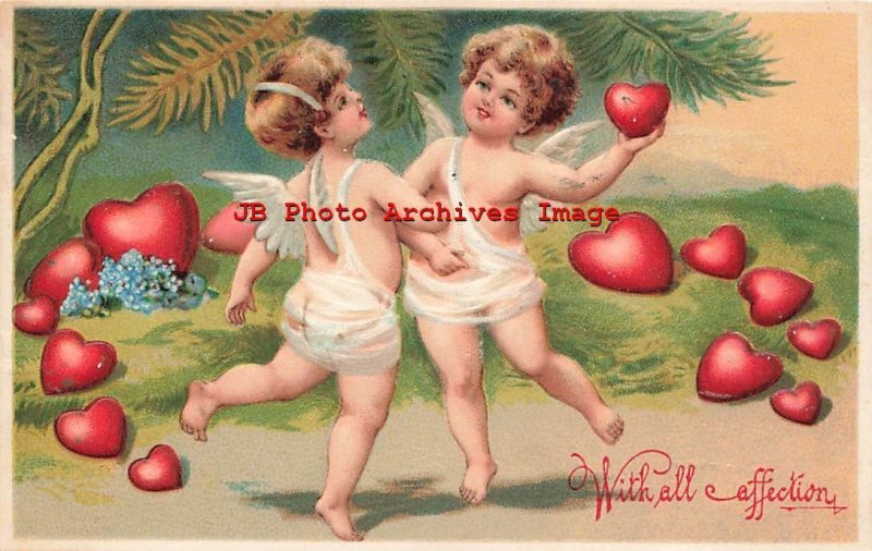 Valentine Day, Unknown No 438, Cupids Dancing and Hearts on the Ground
