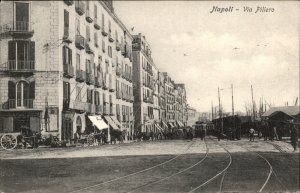 Naples Italy Piliero Street Shops, Trolleys, Carts c1900-20s Vintage Postcard