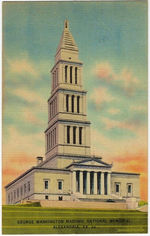 1946 Alexandria VA George Washington Masonic National Memorial Linen Postcard