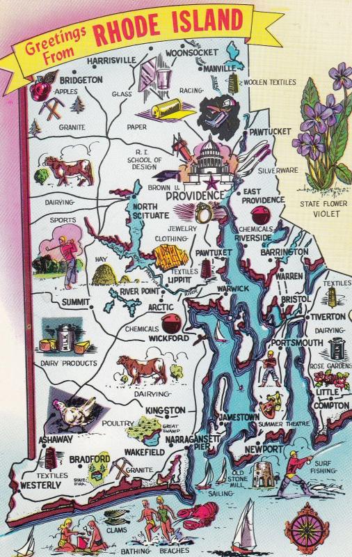 Rhode Island Map Postcard