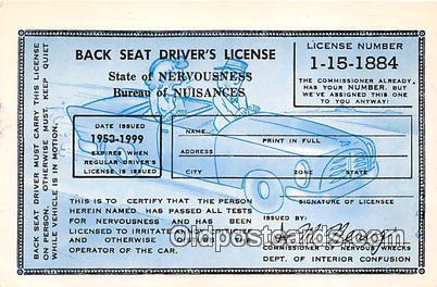 Back Seat Driver's License Auto, Car Unused 