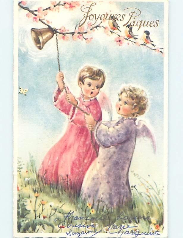 Pre-Chrome Easter foreign CUTE ANGELS RINGING BELL FOR THE BIRDS HL9051