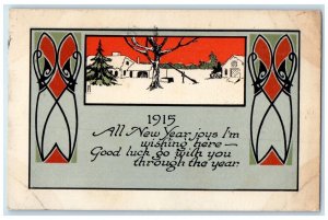 1915 New Year Arts Crafts Houses Winter Blackfoot Idaho ID Antique Postcard