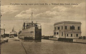 Welland Ship Canal c1910 Postcard - Freighter Ships Leaving Lock 3