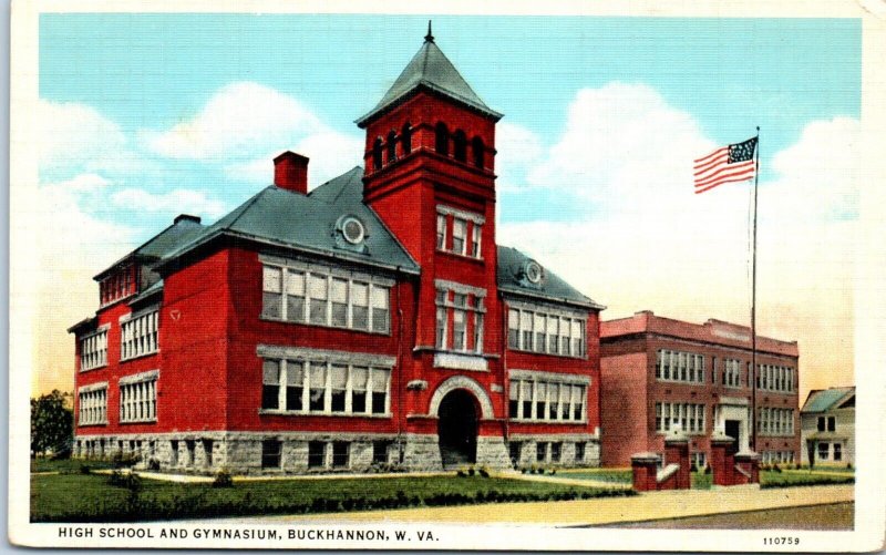 1920s High School and Gymnasium Buckhannon WV Postcard