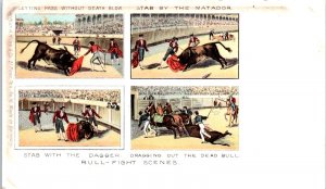 1900s Bull Fight Scenes Matador Multiview Illustration Postcard