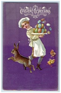 1909 Easter Greetings Chef Boy Eggs Rabbit Chicks Chicago Illinois IL Postcard