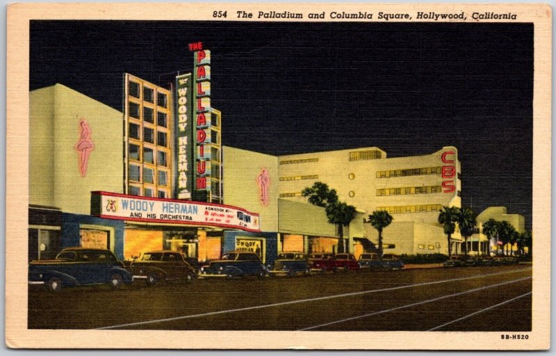 Hollywood CA-California, The Palladium & Columbia Square, Classic Cars, Postcard