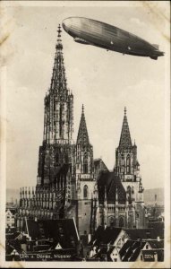 WWI Era Munster Germany Blimp Dirigible Airship Real Photo Vintage Postcard