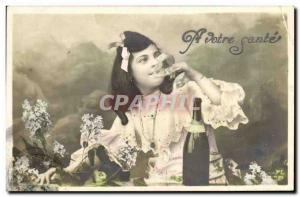 Old Postcard Fun Children Champagne