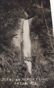 RPPC WATERFALL BENGUET ROAD LUZON PHILIPPINES REAL PHOTO POSTCARD (c. 1910)