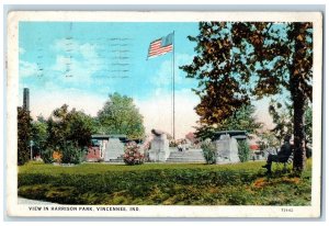 1926 View In Harrison Park US Flag Cannon Tourists Vincennes Indiana IN Postcard