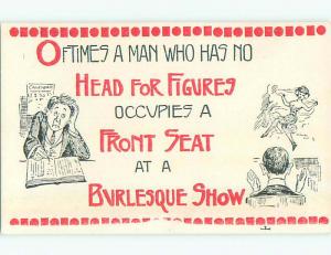 Unused Bamforth risque FIGURES - ACCOUNTANT AND MEN AT BURLESQUE SHOW k7993@