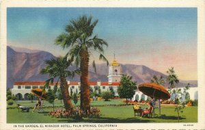 Willard Linen Postcard; In the Garden, El Mirador Hotel, Palm Springs CA c1935