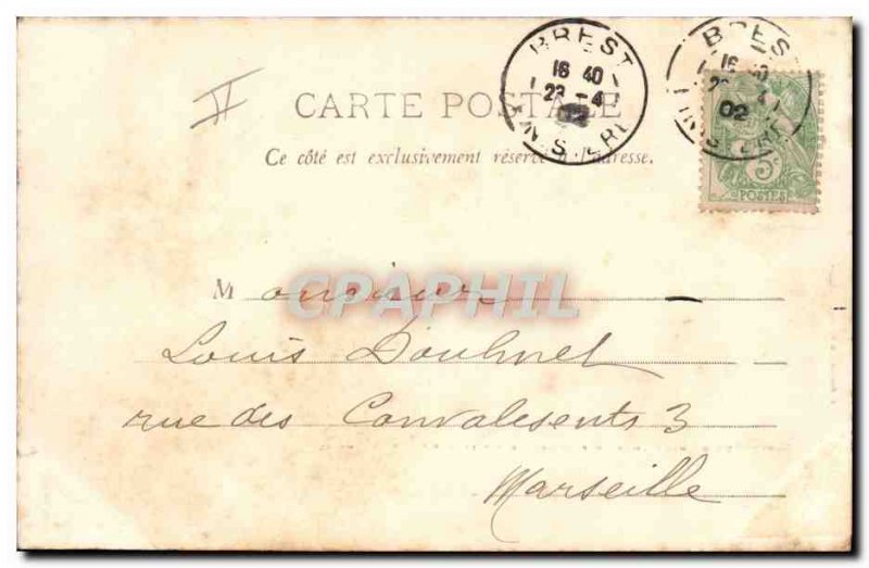 Old Postcard Boat War Torpedo ocean with back and pavilion flagship