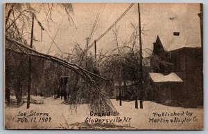 Icer Storm Grand Street Gloversville New York NY Trees and Residences Postcard