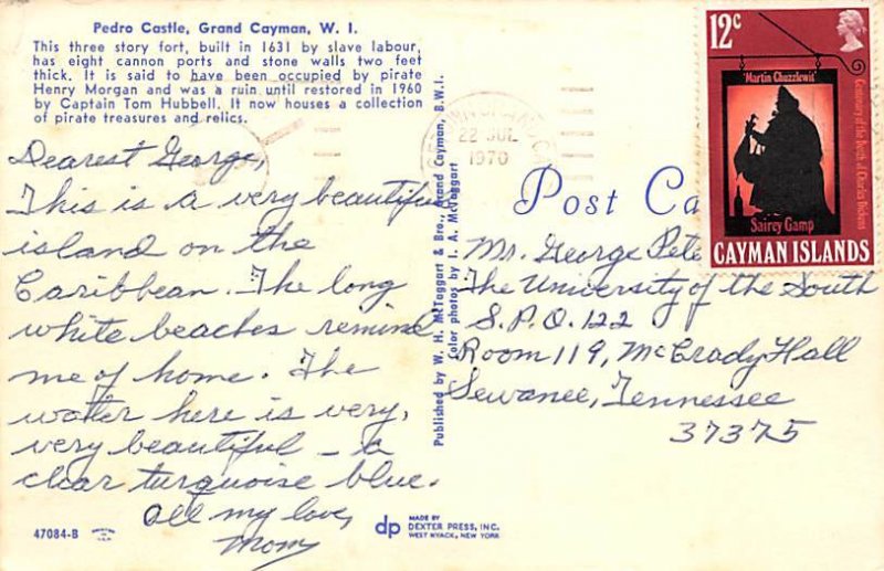 Pedro Castle Grand Cayman Islands 1970 postal marking on front