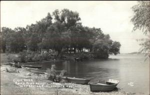 Waterville MN Rocky Point Resort Boats on Shore Real Photo Postcard